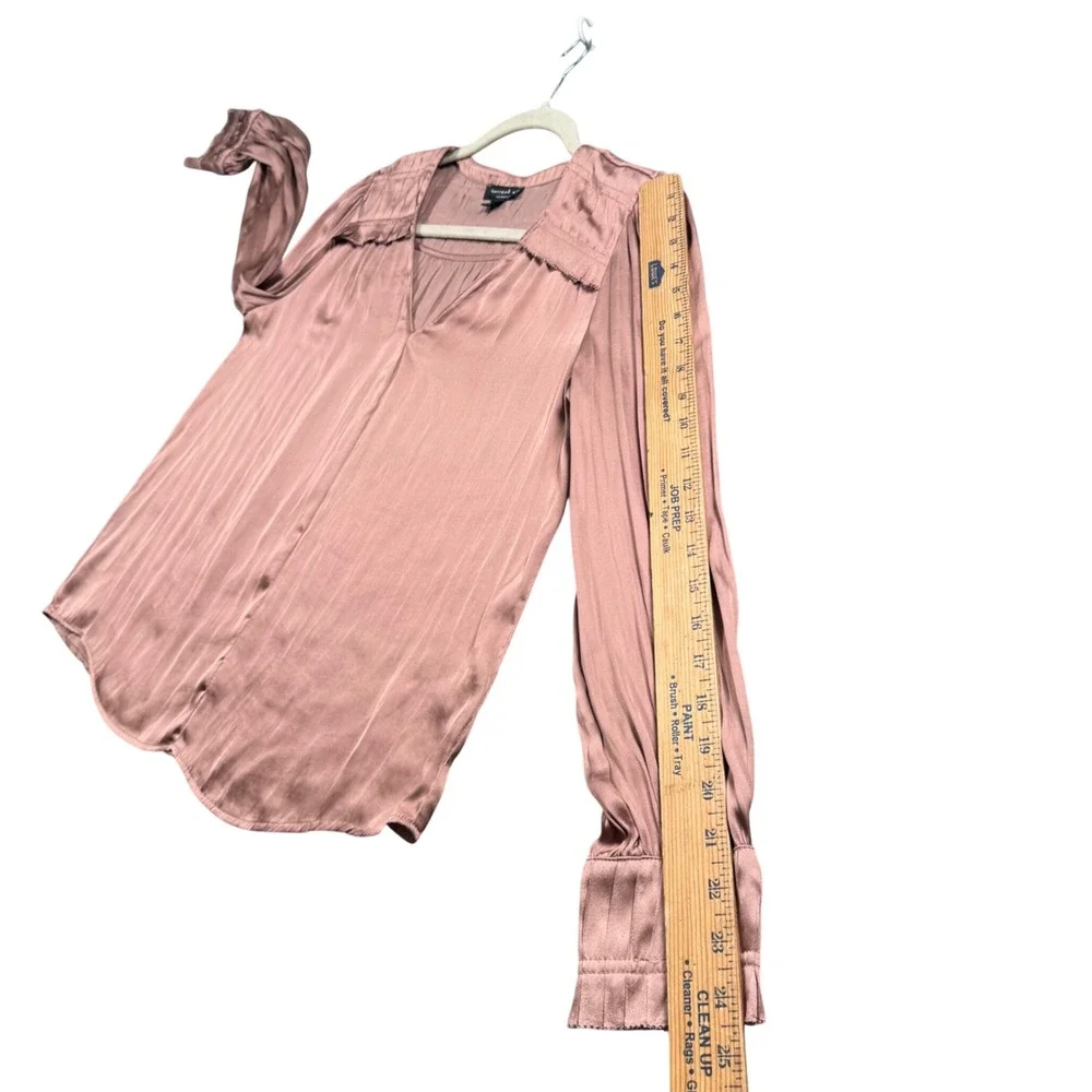 Current Air Satin Blouse Womens S Mauve Pleated V Neck Romantic Long Sleeve Top - Picture 9 of 10